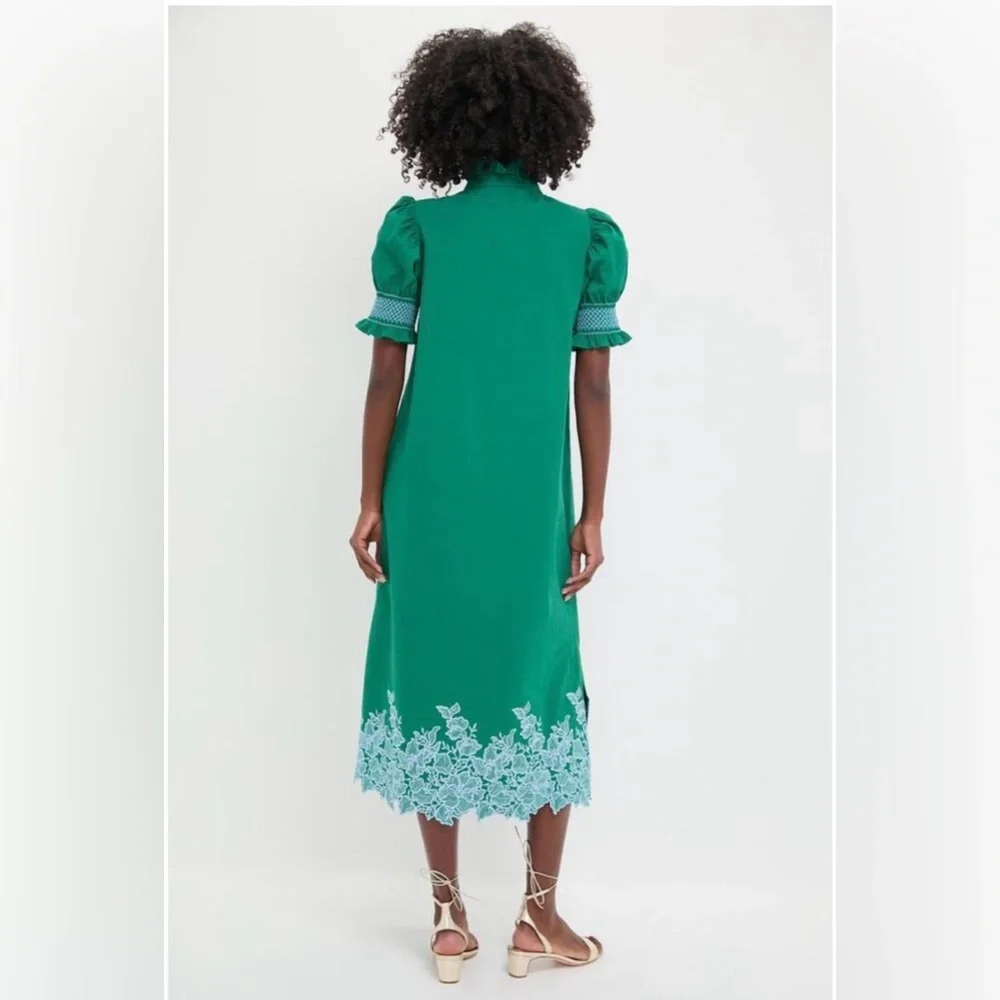 HYACINTH HOUSE Green & Baby Blue Embroidery Eliza Midi Dress
Size S. NWT - Picture 2 of 7